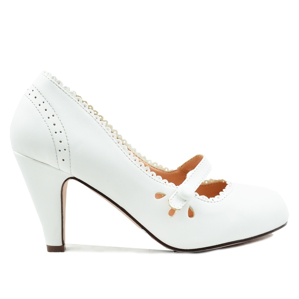 Women's Mary Jane Tear-Drop Retro White Pump